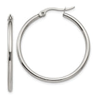 Chisel Stainless Steel Polished 32.5mm Diameter 2mm Hoop Earrings