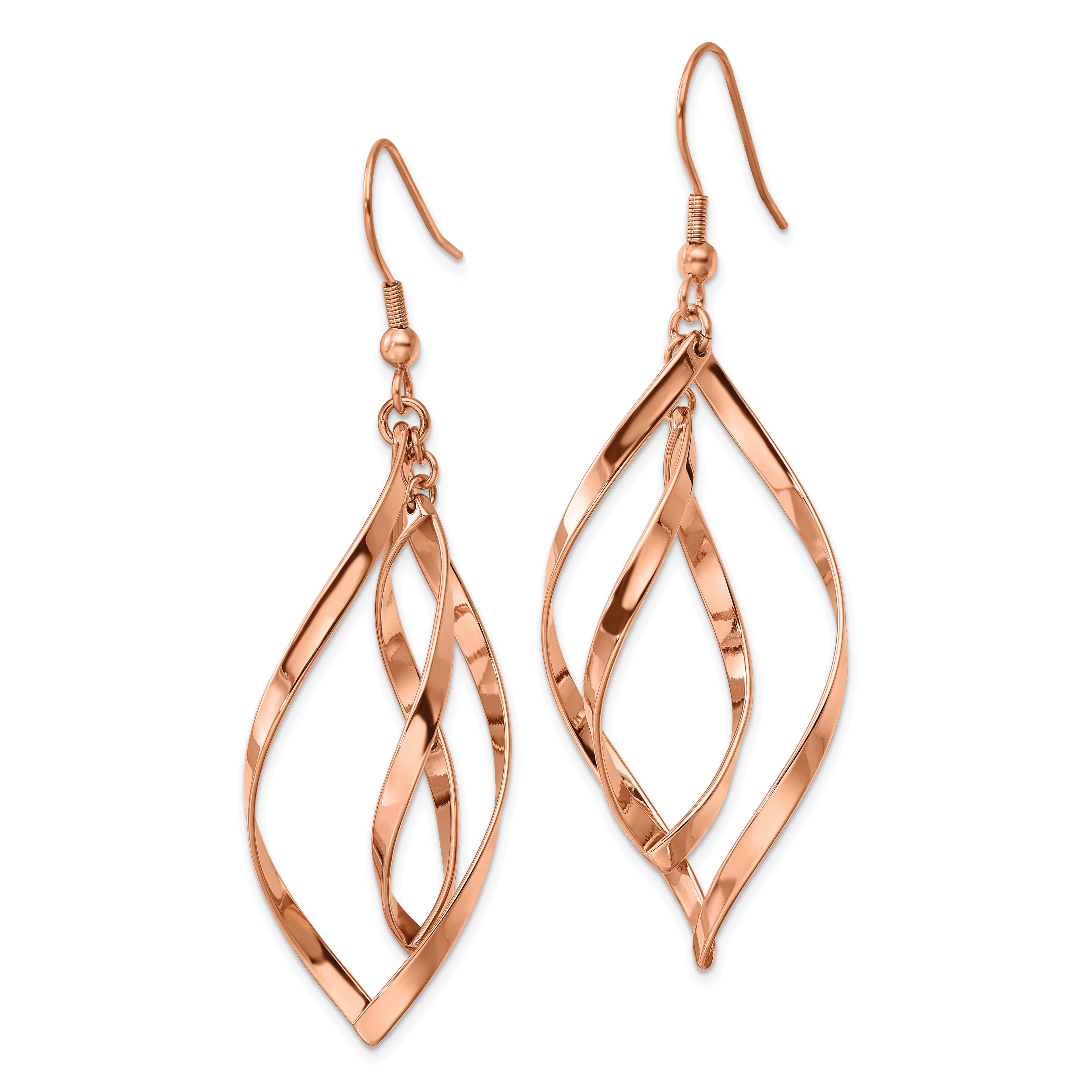 Chisel Stainless Steel Polished Rose IP-plated Dangle Shepherd Hook Earrings