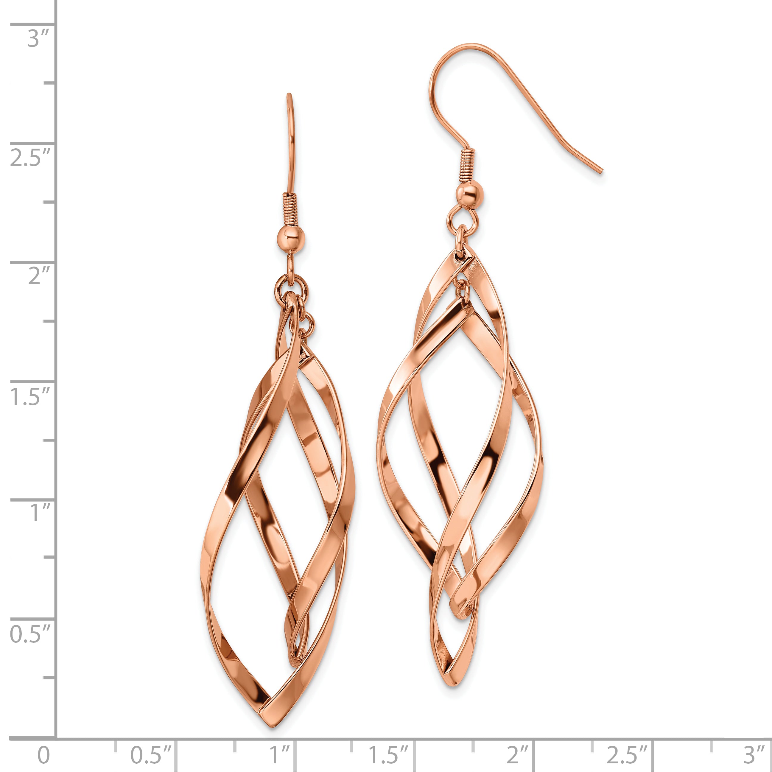 Chisel Stainless Steel Polished Rose IP-plated Dangle Shepherd Hook Earrings