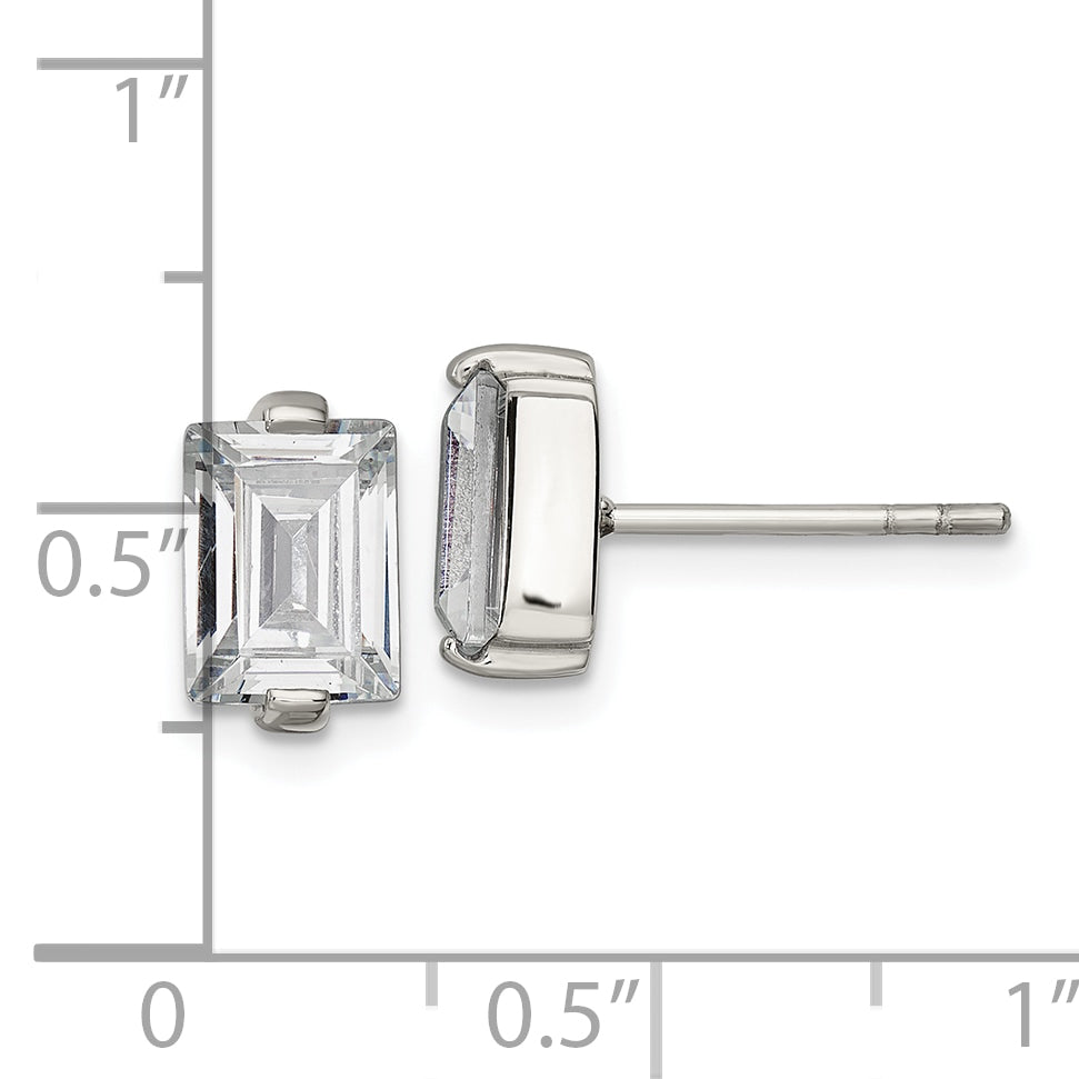 Chisel Stainless Steel Polished Rectangle CZ Post Earrings