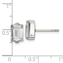 Chisel Stainless Steel Polished Rectangle CZ Post Earrings