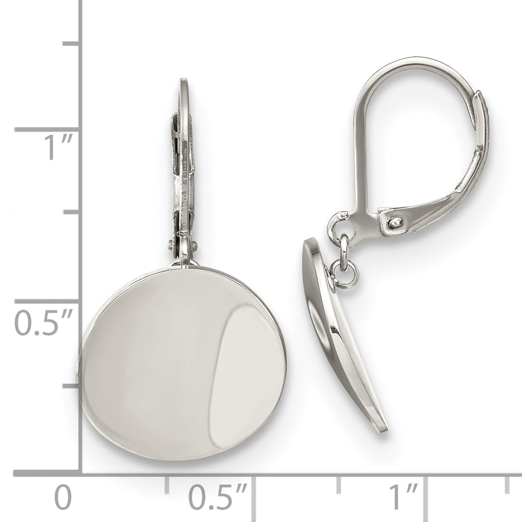 Chisel Stainless Steel Polished Curved Disk Dangle Leverback Earrings
