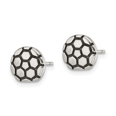Chisel Stainless Steel Antiqued and Polished Soccer Ball Post Earrings