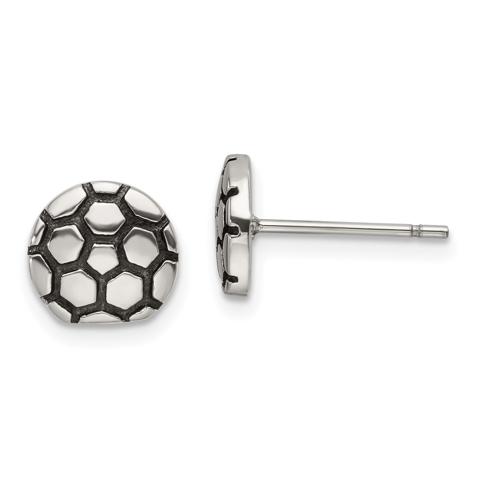 Chisel Stainless Steel Antiqued and Polished Soccer Ball Post Earrings