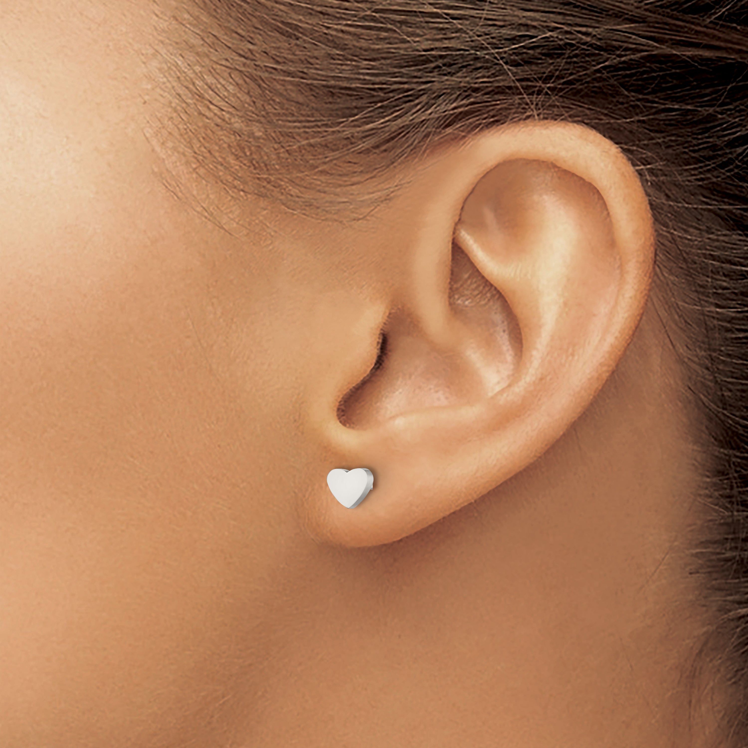 Polished Heart Stud Earrings in Stainless Steel