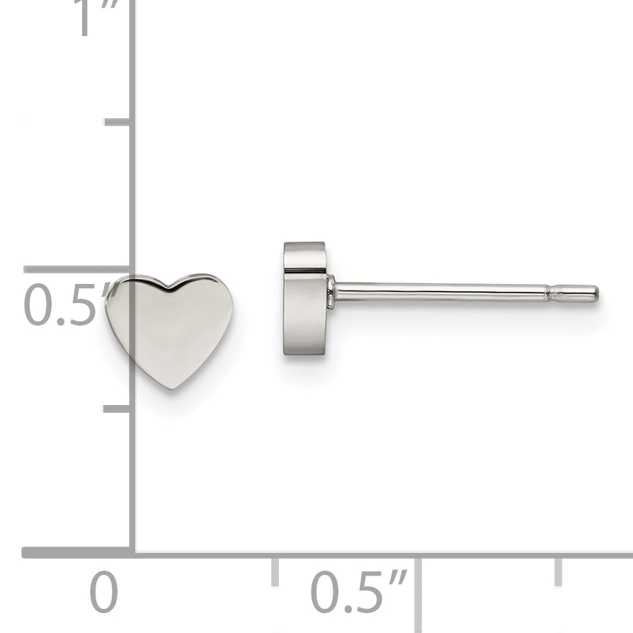 Polished Heart Stud Earrings in Stainless Steel