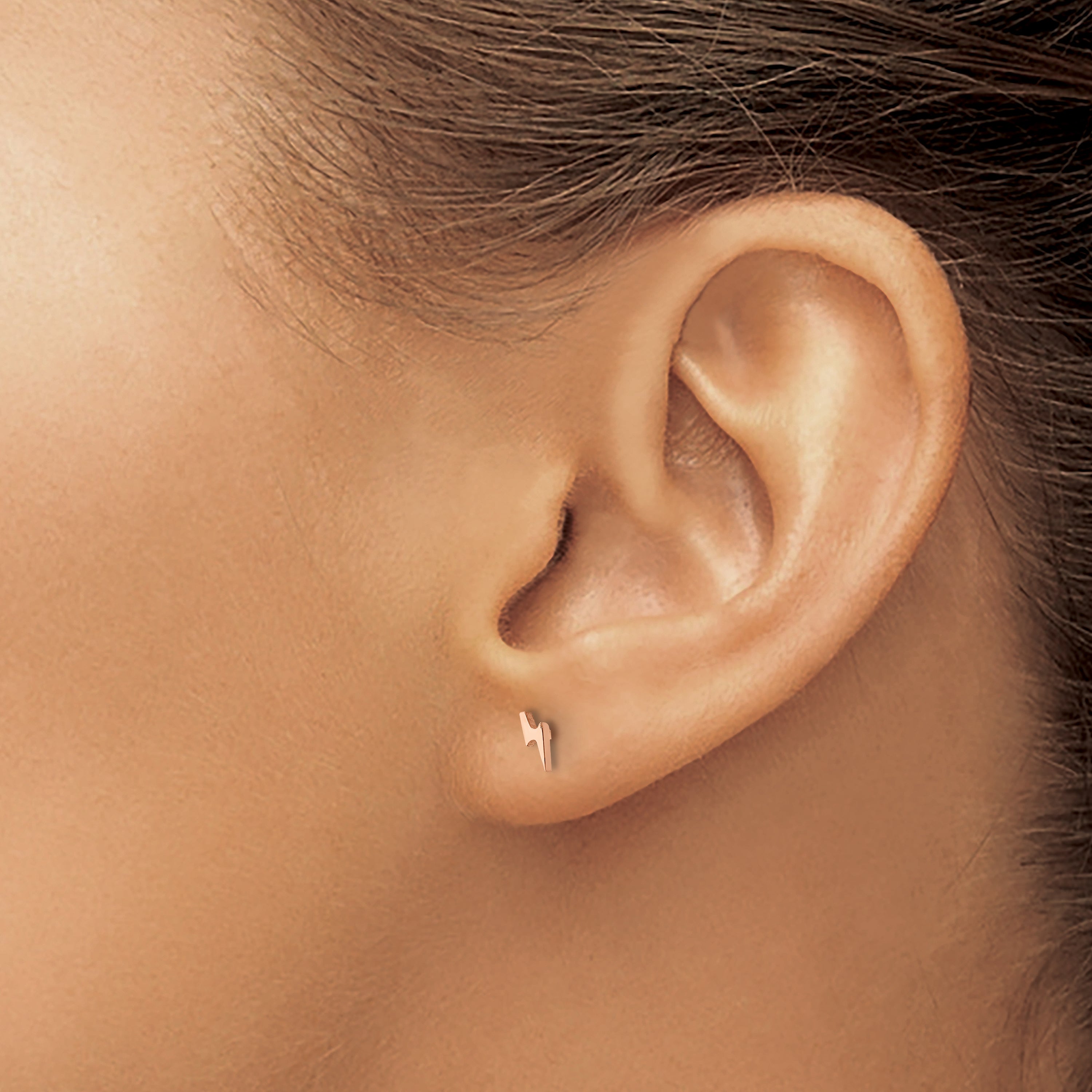Chisel Stainless Steel Polished Rose IP-plated Lightning Bolt Post Earrings
