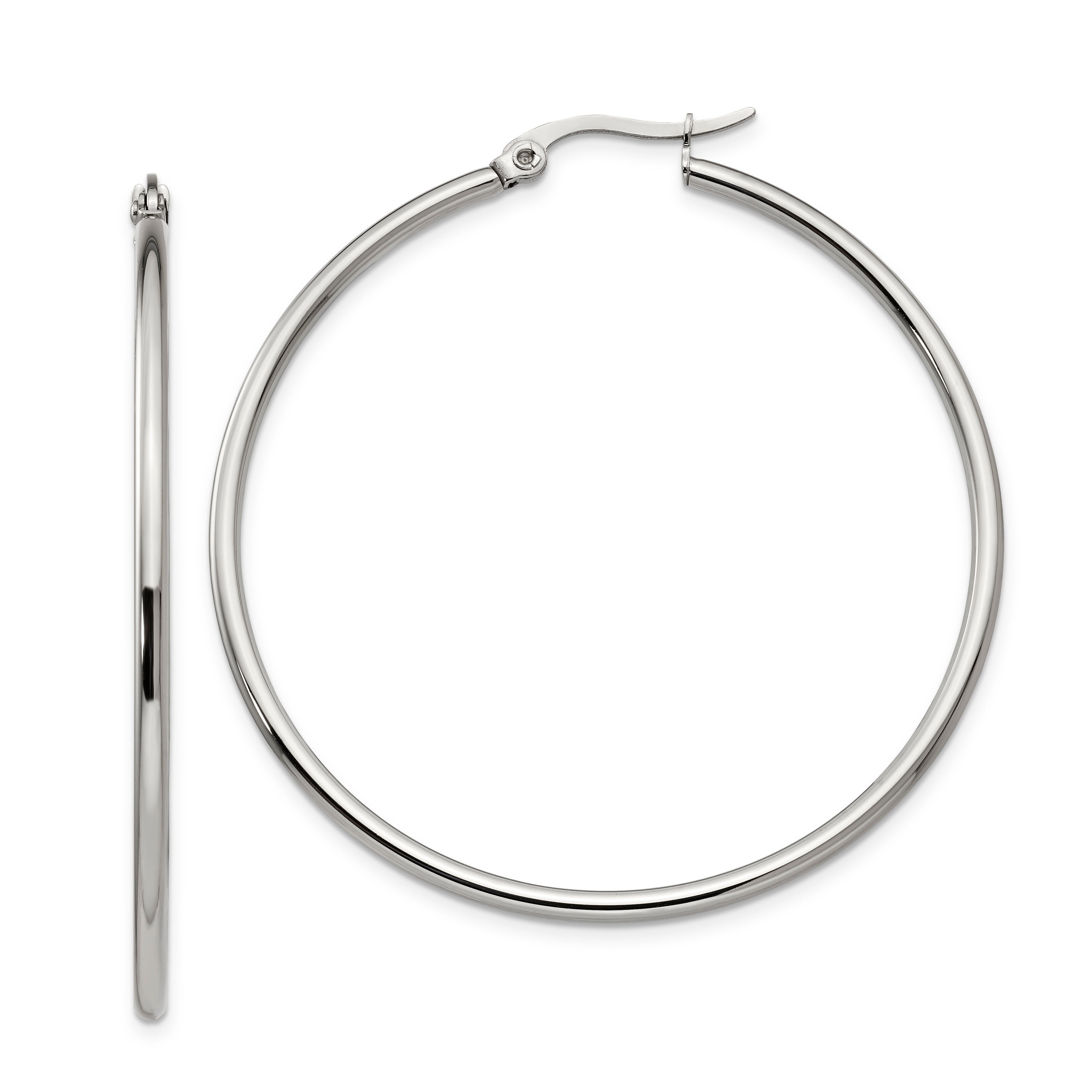 Chisel Stainless Steel Polished 48mm Diameter 2mm Hoop Earrings