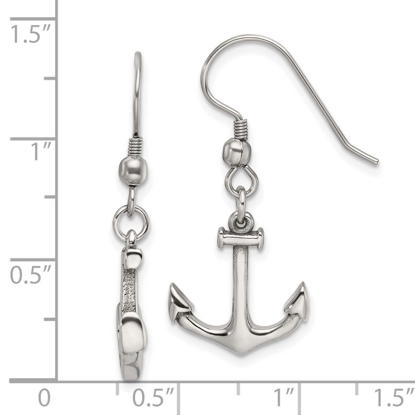Chisel Stainless Steel Polished Anchor Dangle Shepherd Hook Earrings