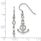 Stainless Steel Polished Anchor Dangle Shepherd Hook Earrings