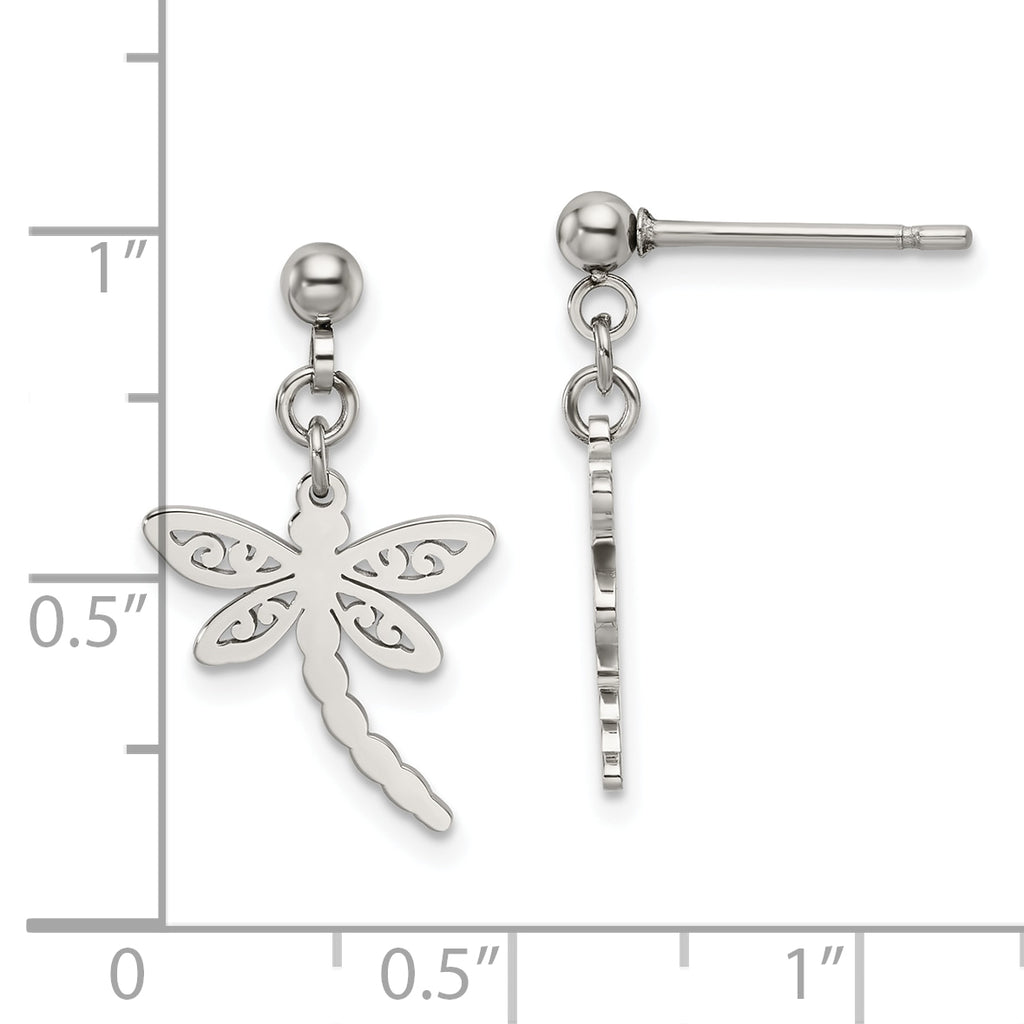 Chisel Stainless Steel Polished Dragonfly Post Dangle Earrings