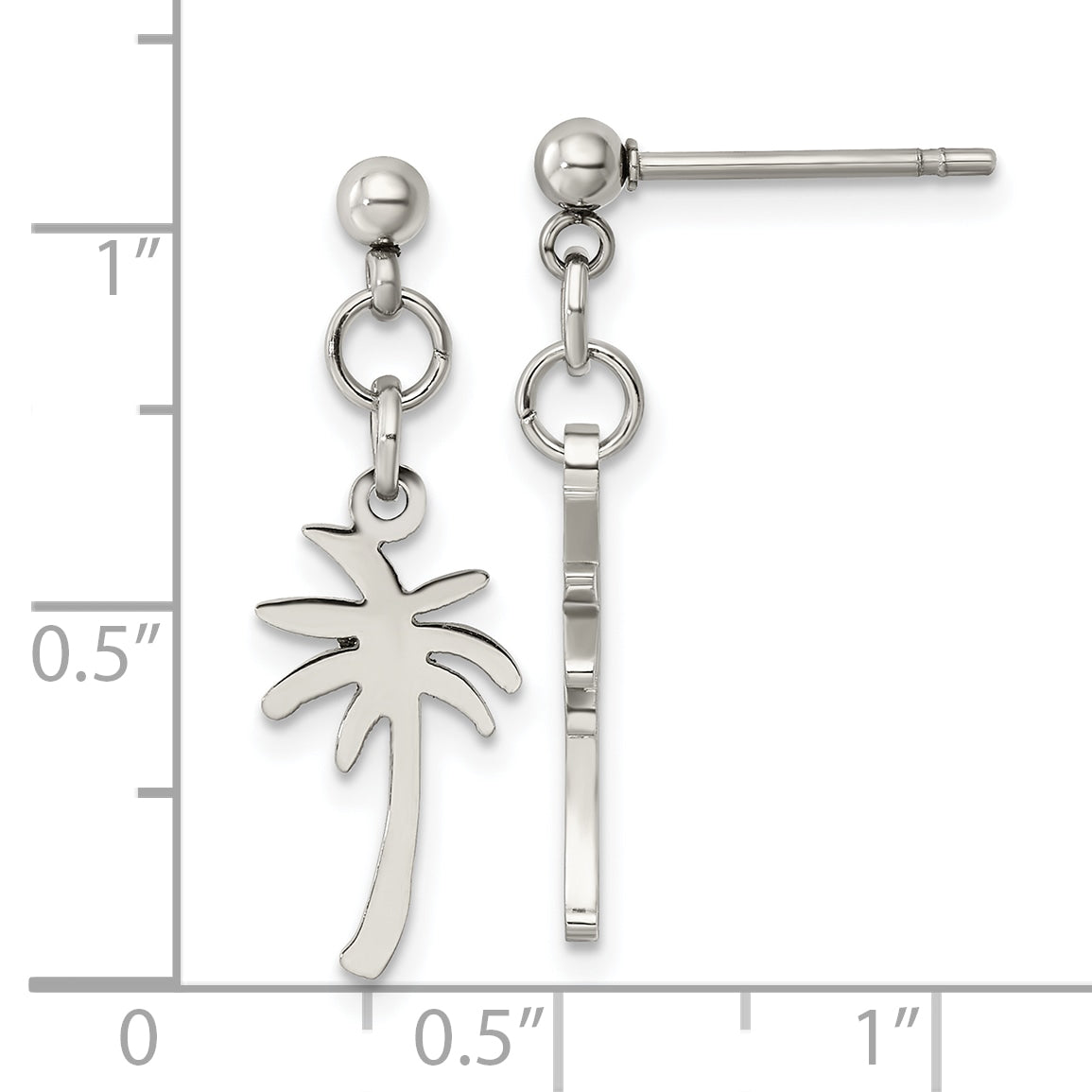 Chisel Stainless Steel Polished Palm Tree Post Dangle Earrings