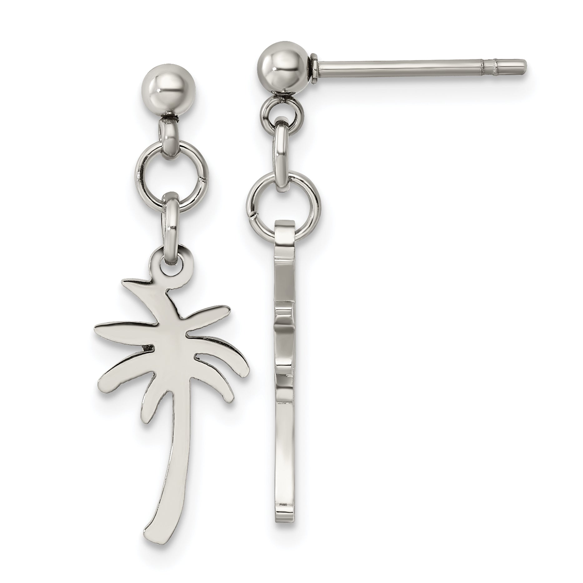 Chisel Stainless Steel Polished Palm Tree Post Dangle Earrings