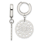 Chisel Stainless Steel Polished Flower Dangle Hinged Hoop Earrings