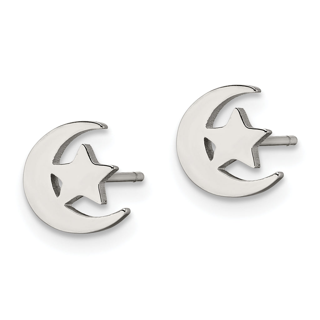 Chisel Stainless Steel Polished Moon and Star Post Earrings