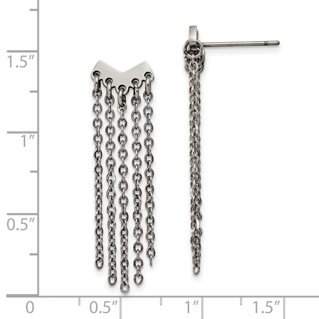 Stainless Steel Polished with Dangle Chain Post Earrings