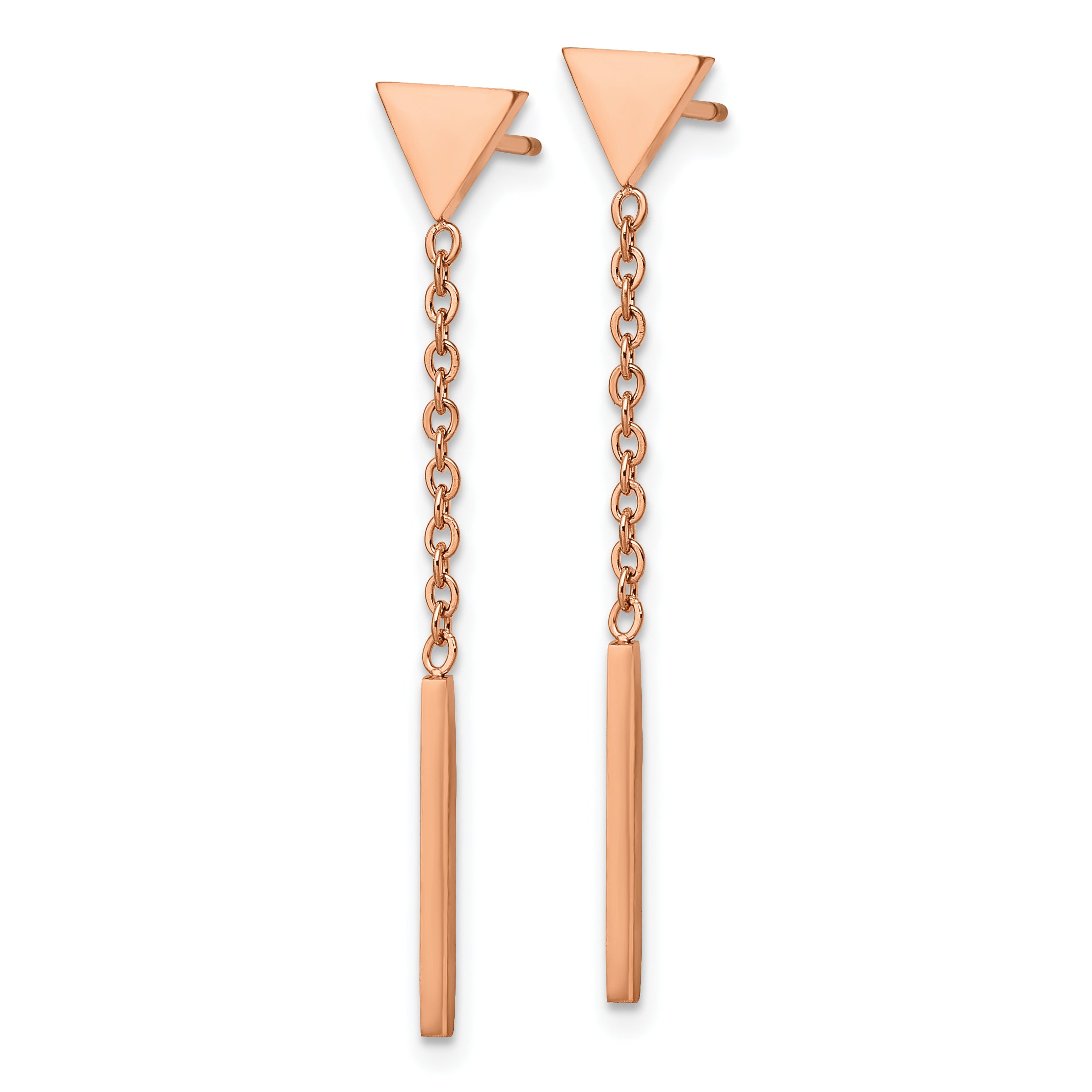 Chisel Stainless Steel Polished Rose IP-plated Dangle Bar Triangle Post Earrings