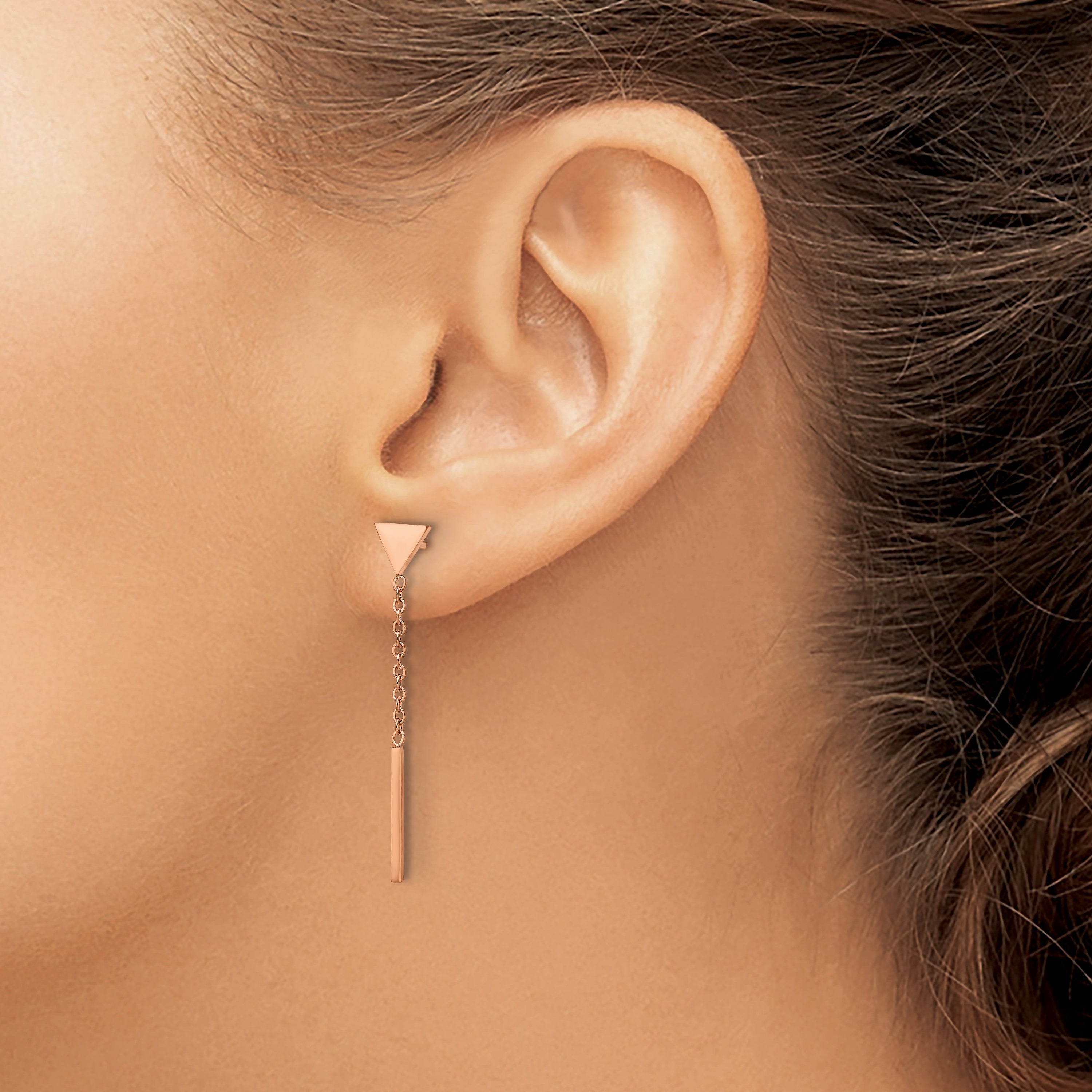 Chisel Stainless Steel Polished Rose IP-plated Dangle Bar Triangle Post Earrings