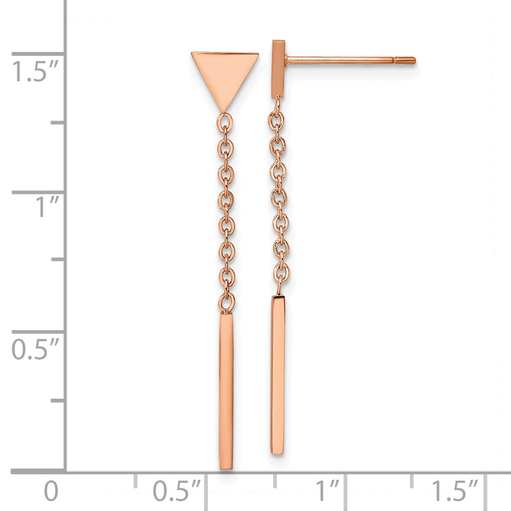 Chisel Stainless Steel Polished Rose IP-plated Dangle Bar Triangle Post Earrings