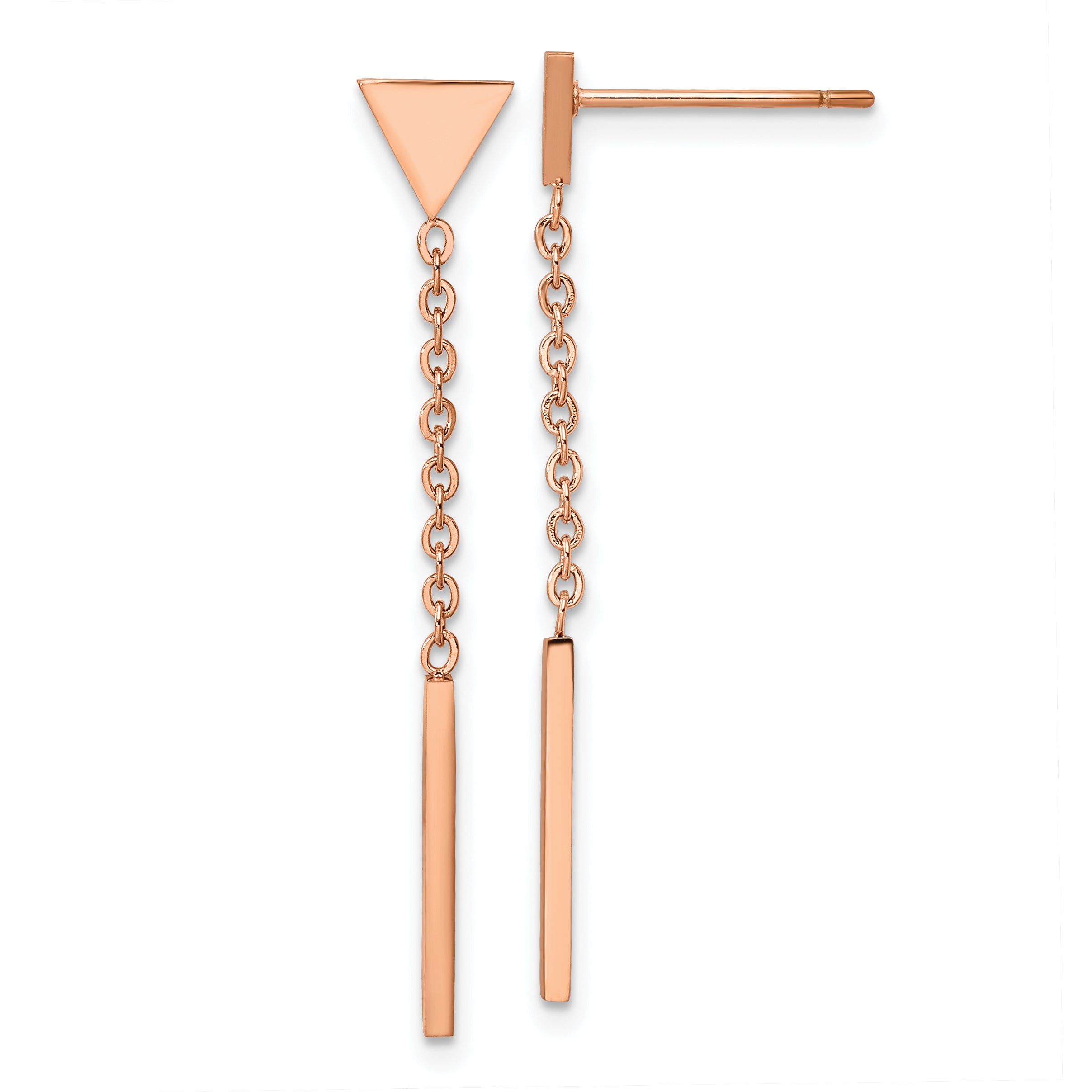 Chisel Stainless Steel Polished Rose IP-plated Dangle Bar Triangle Post Earrings