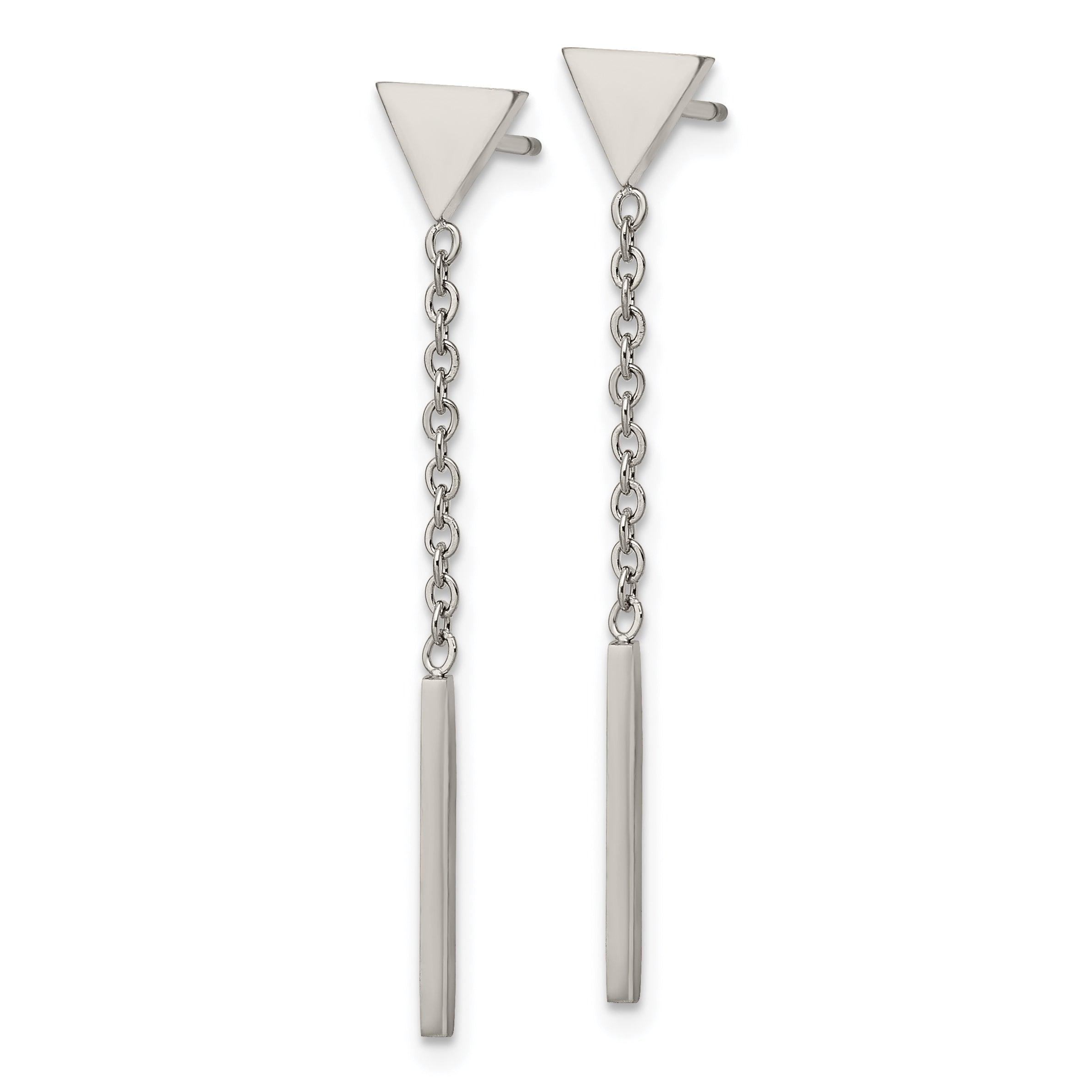 Chisel Stainless Steel Polished Dangle Bar Triangle Post Earrings