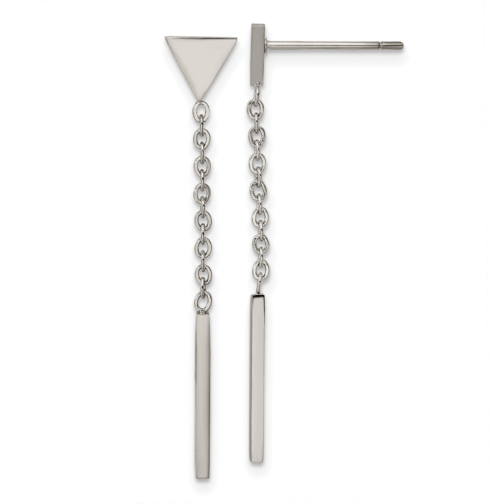 Chisel Stainless Steel Polished Dangle Bar Triangle Post Earrings