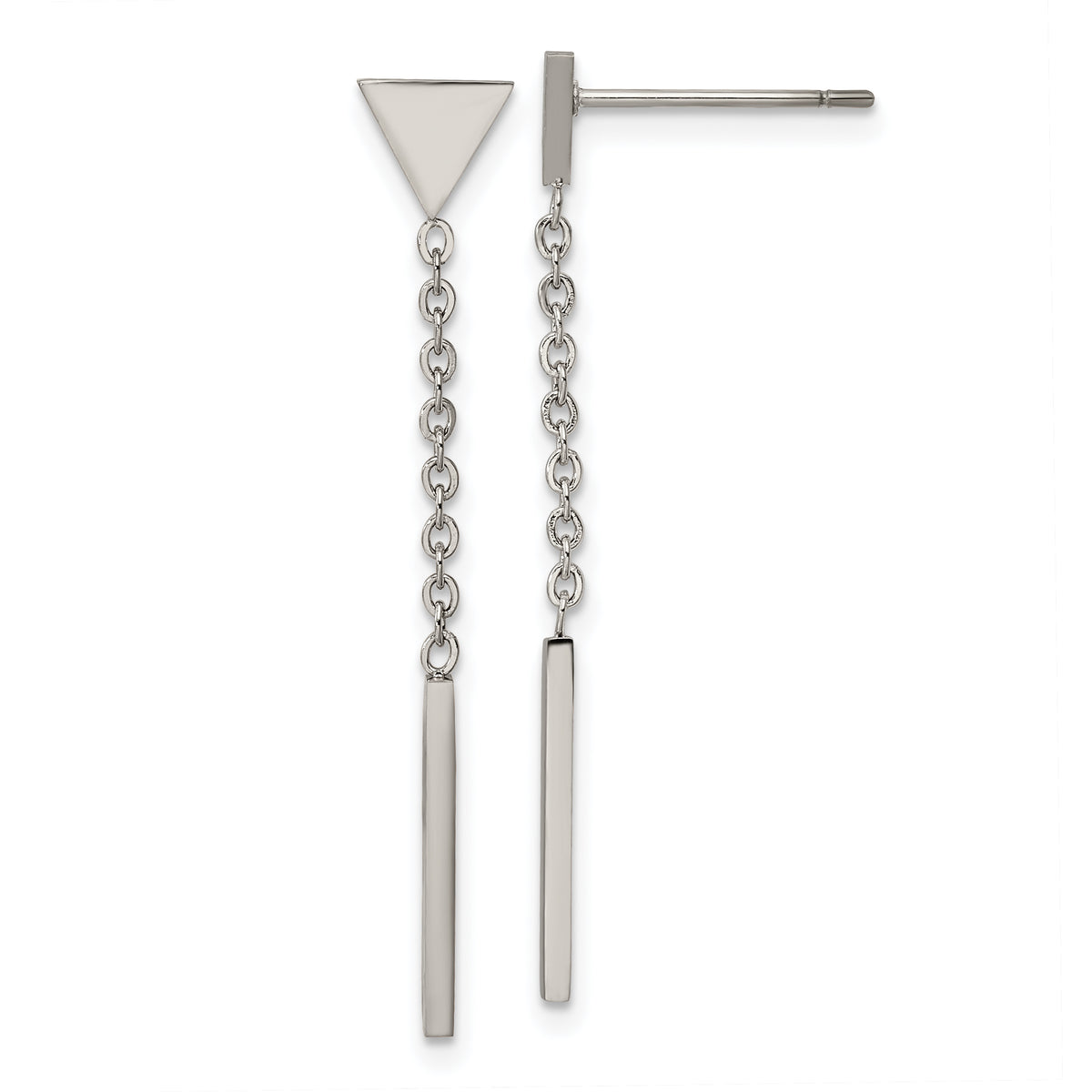 Chisel Stainless Steel Polished Dangle Bar Triangle Post Earrings