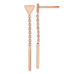 Chisel Stainless Steel Polished Rose IP-plated Dangle Bar Triangle Post Earrings