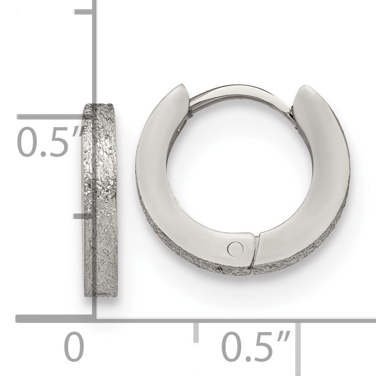 Chisel Stainless Steel Polished and Sandblasted 2mm Hinged Hoop Earrings