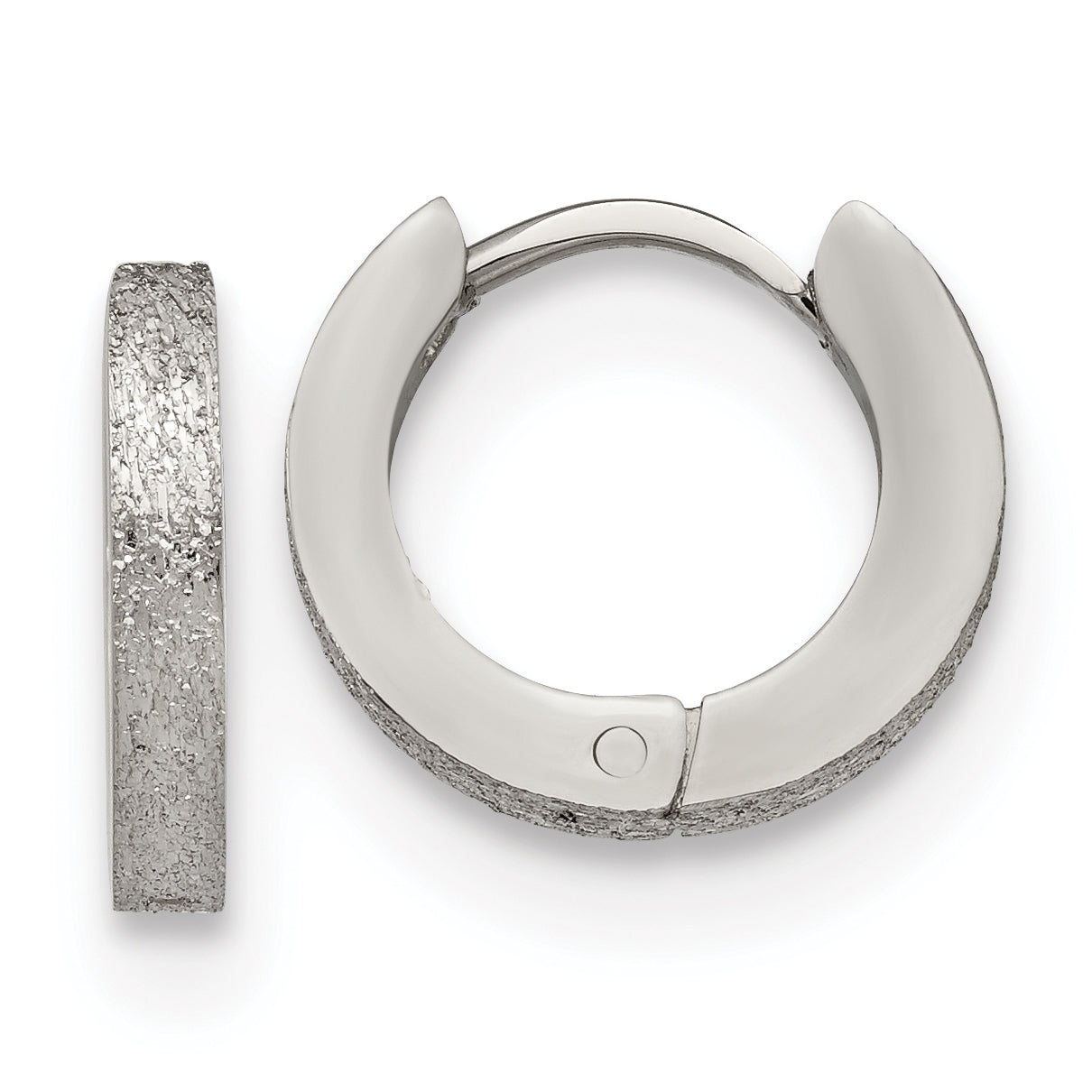 Chisel Stainless Steel Polished and Sandblasted 2mm Hinged Hoop Earrings