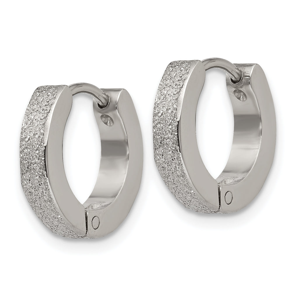 Chisel Stainless Steel Polished and Sandblasted 3mm Hinged Hoop Earrings