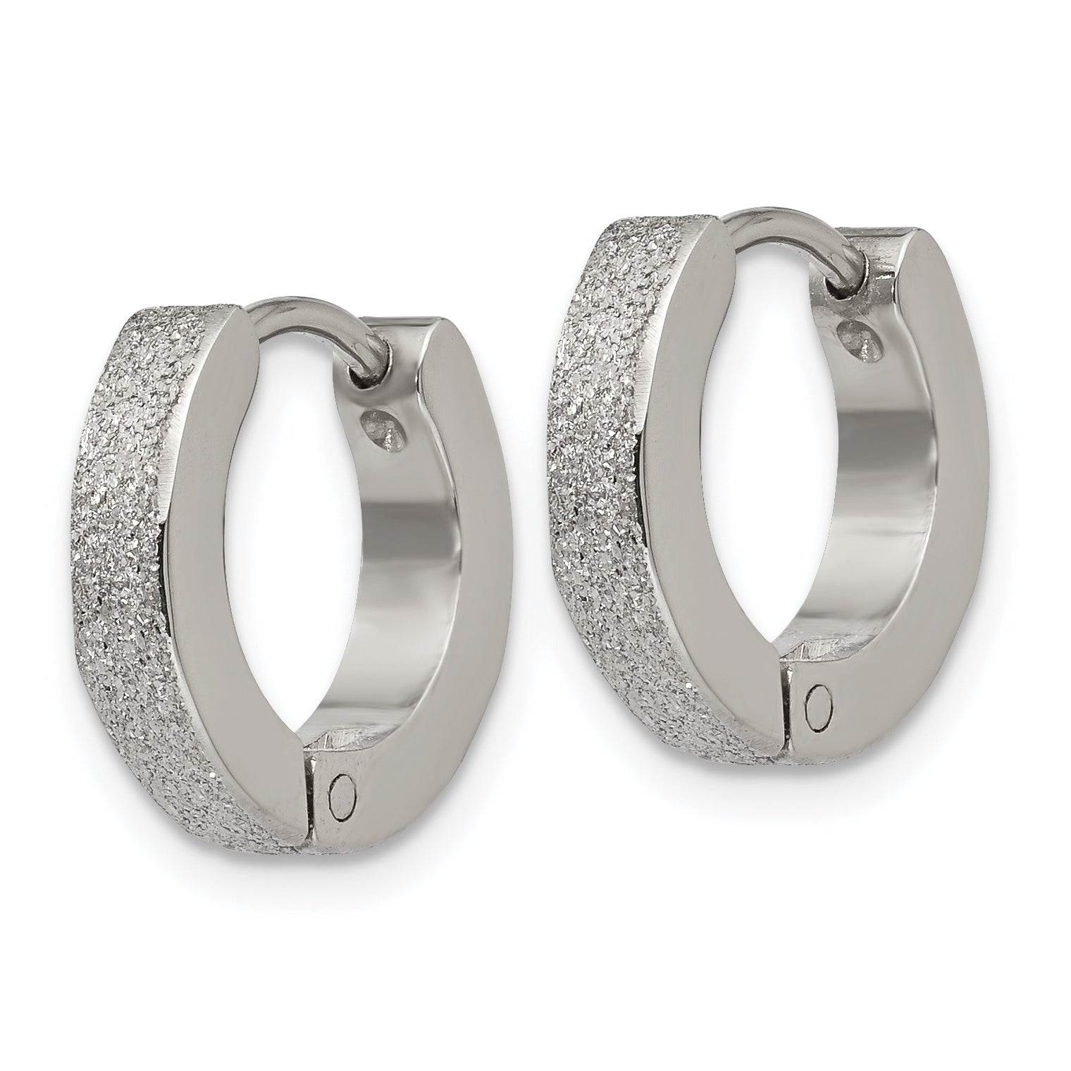 Chisel Stainless Steel Polished and Sandblasted 3mm Hinged Hoop Earrings