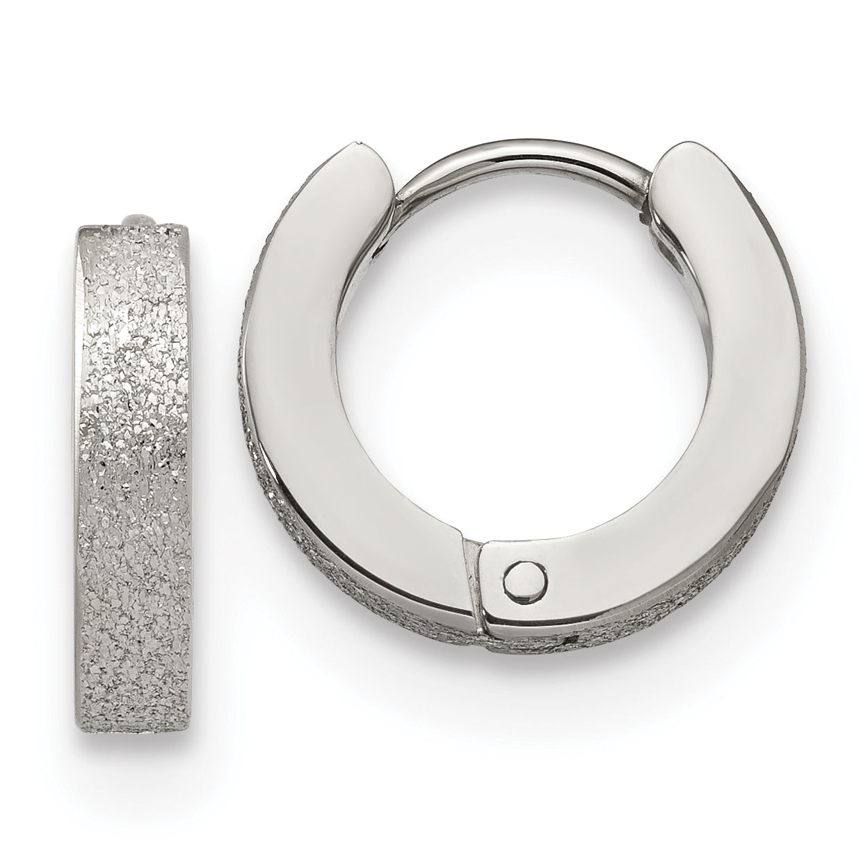 Chisel Stainless Steel Polished and Sandblasted 3mm Hinged Hoop Earrings