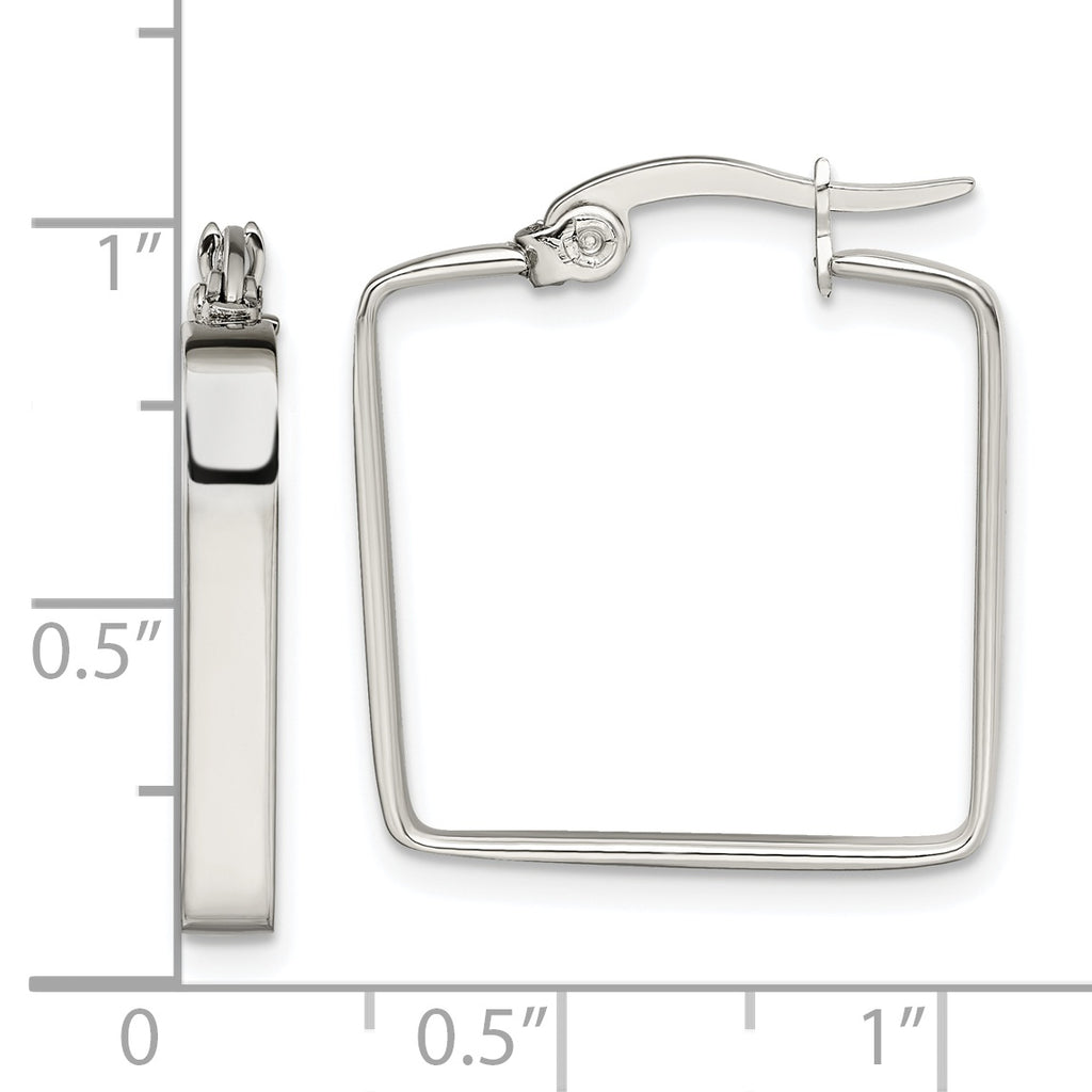Polished Square Hoop Earrings in Stainless Steel, 20mm