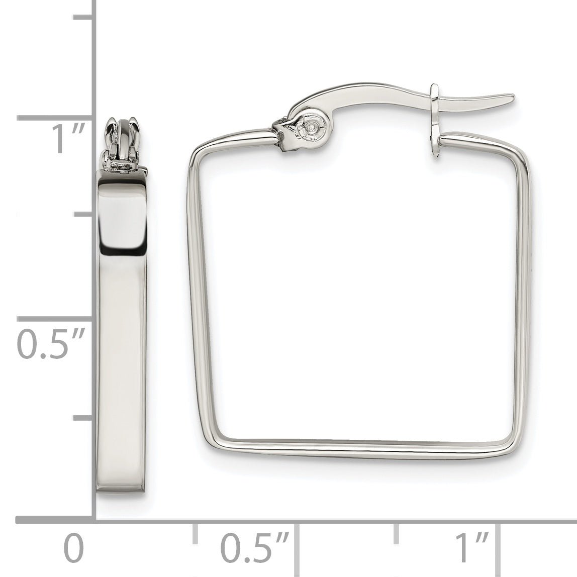 Polished Square Hoop Earrings in Stainless Steel, 20mm