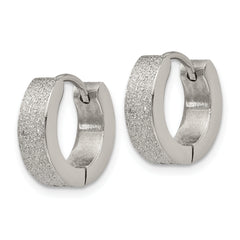 Chisel Stainless Steel Polished and Sandblasted 4mm Hinged Hoop Earrings