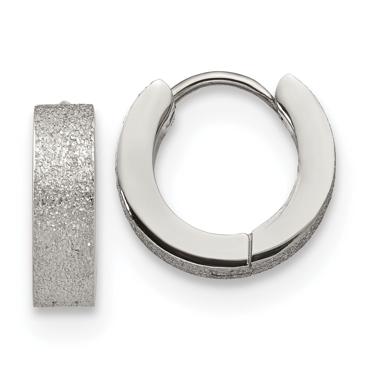 Chisel Stainless Steel Polished and Sandblasted 4mm Hinged Hoop Earrings