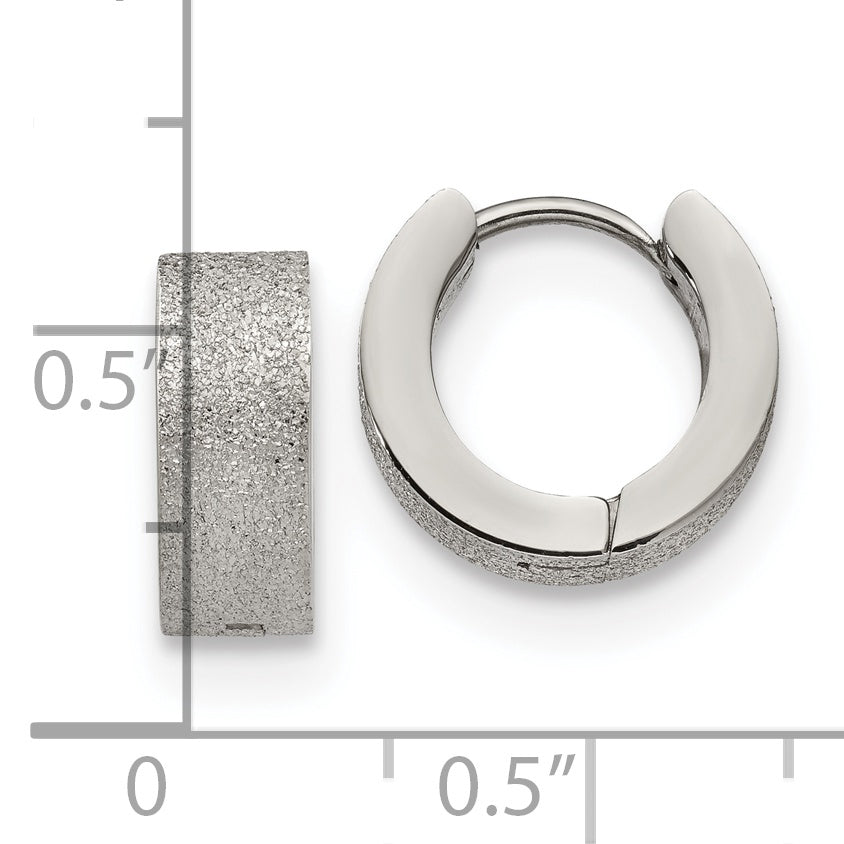 Polished & Sandblasted Hinged Hoop Earrings in Stainless Steel