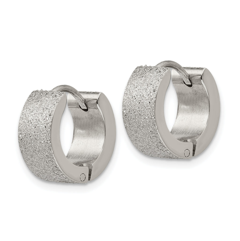 Polished & Sandblasted Hinged Hoop Earrings in Stainless Steel