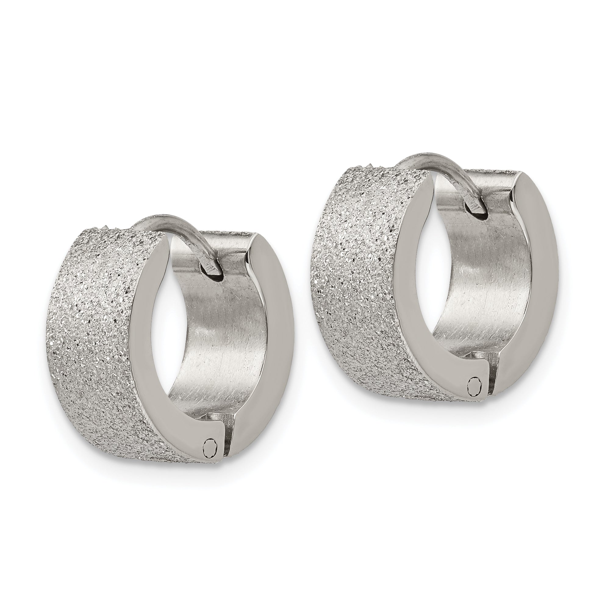 Polished & Sandblasted Hinged Hoop Earrings in Stainless Steel