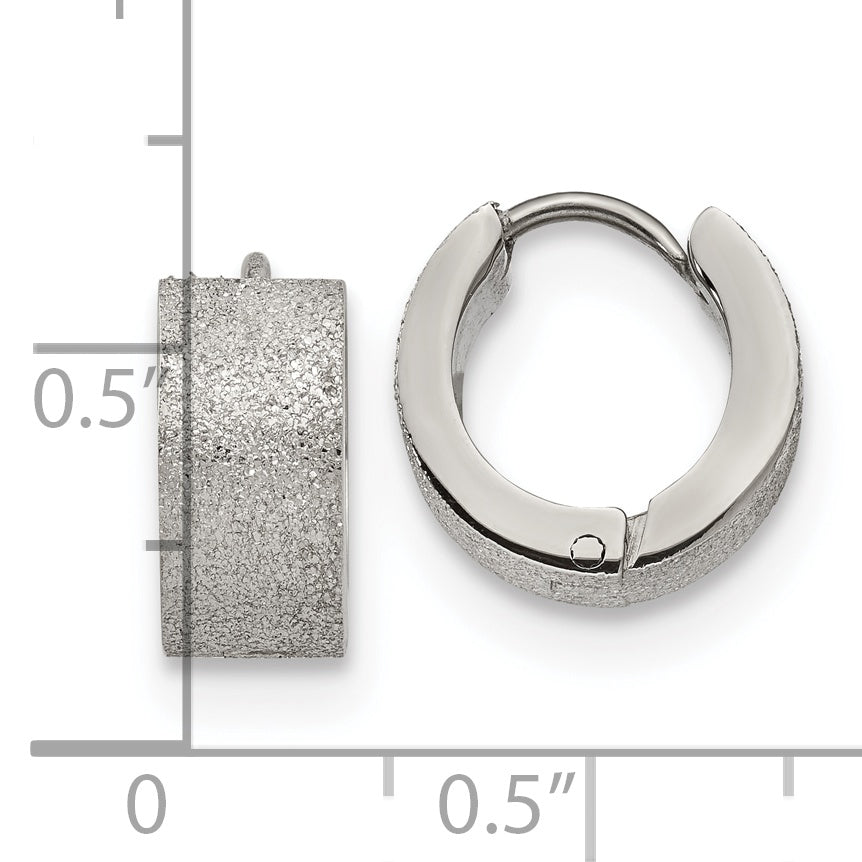 Polished & Sandblasted Hinged Hoop Earrings in Stainless Steel