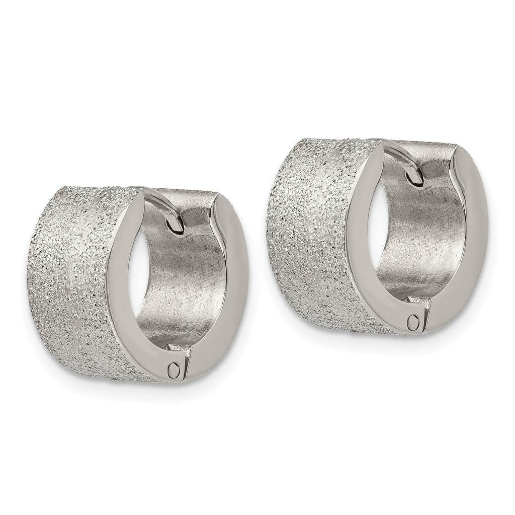 Polished & Sandblasted Hinged Hoop Earrings in Stainless Steel