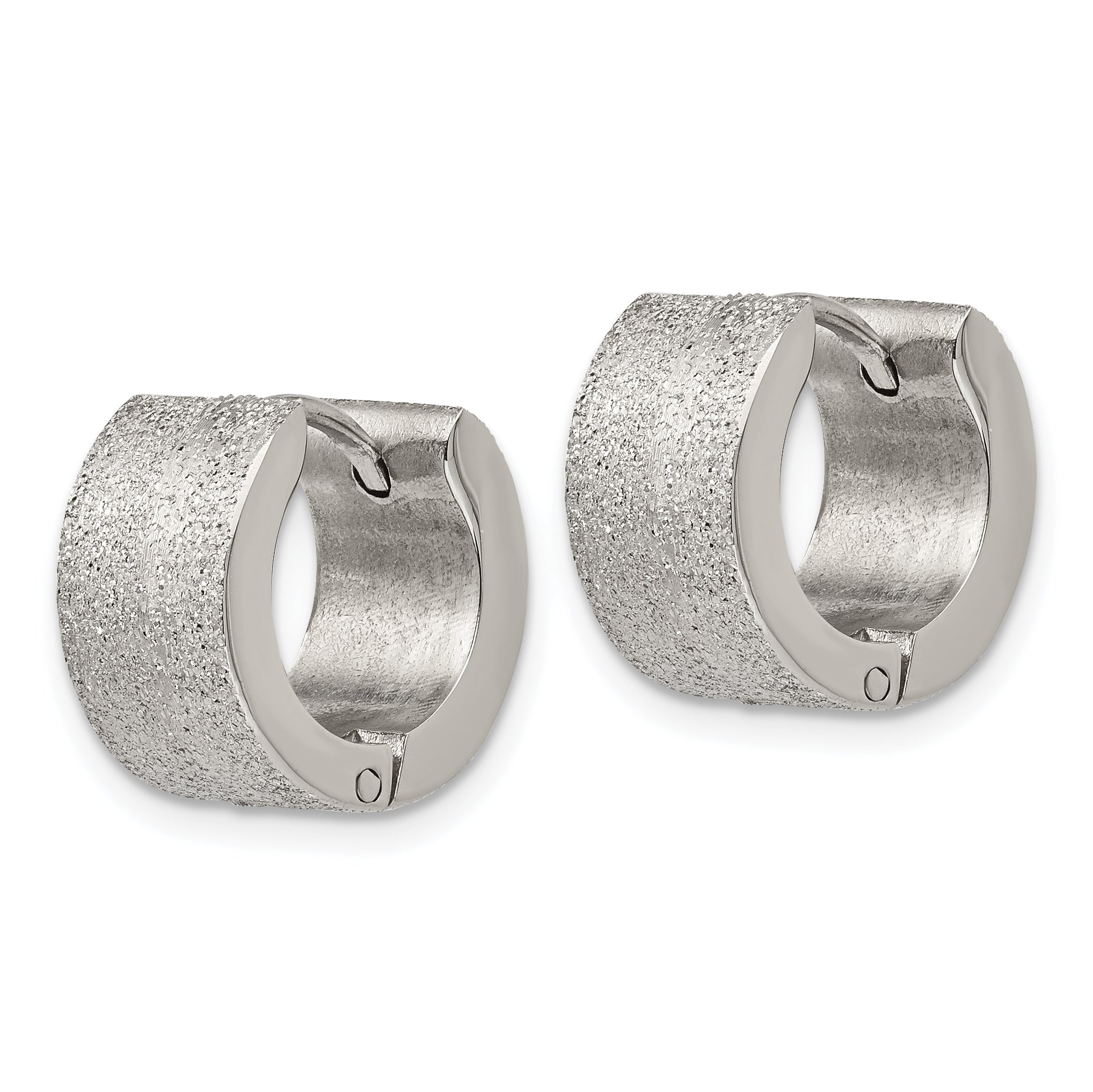 Polished & Sandblasted Hinged Hoop Earrings in Stainless Steel