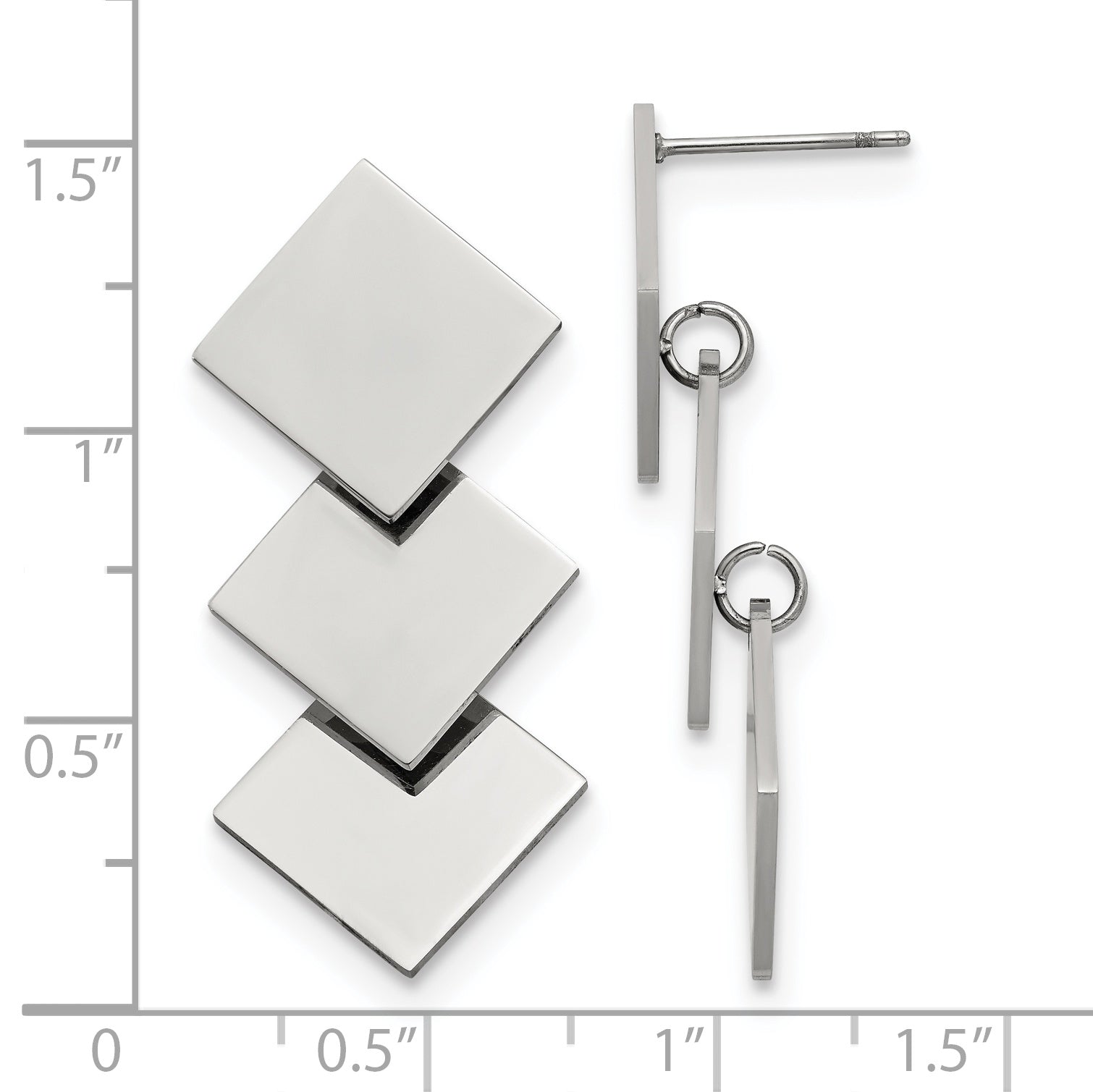 Polished Squares Dangle Earrings in Stainless Steel