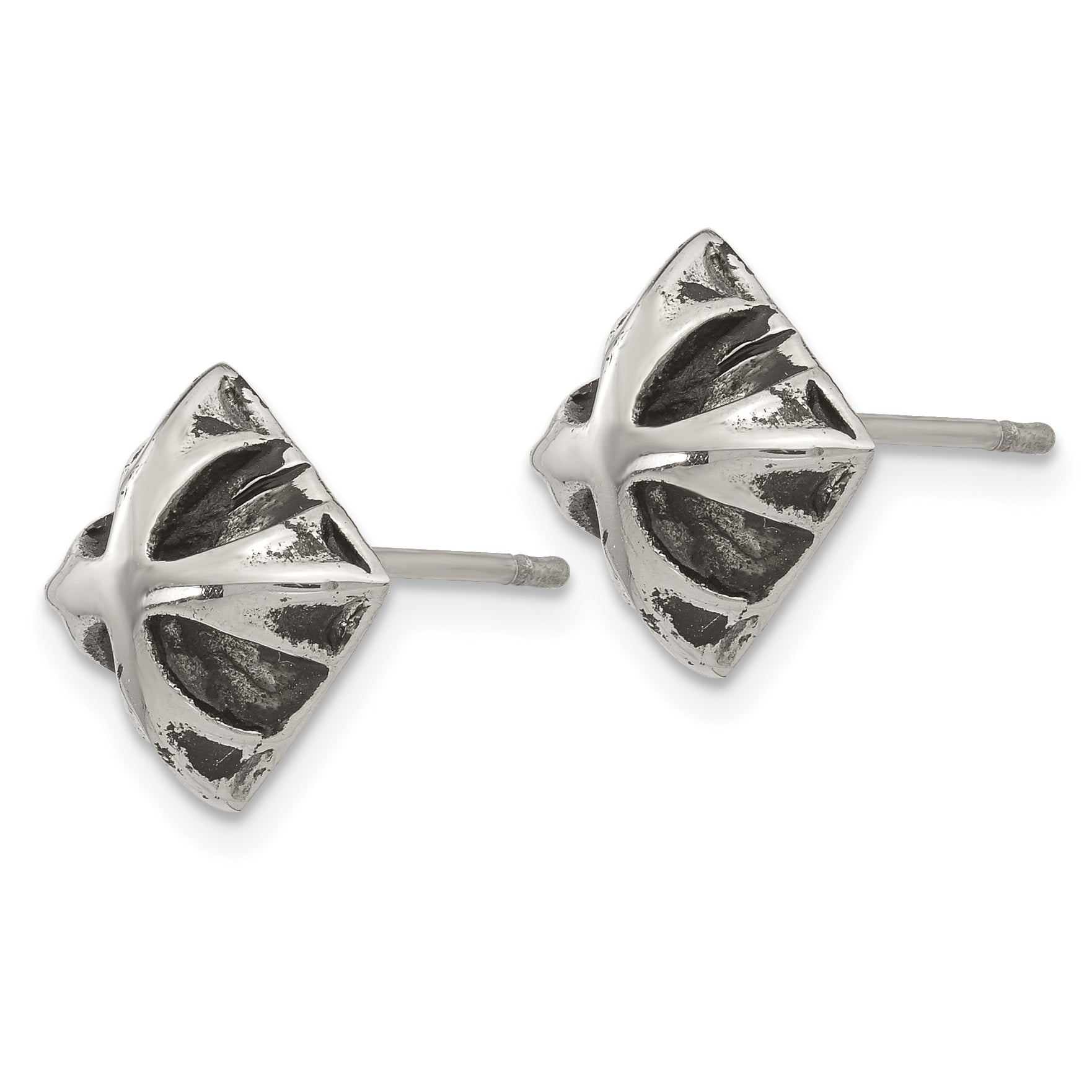 Antiqued & Polished Button Post Earrings in Stainless Steel