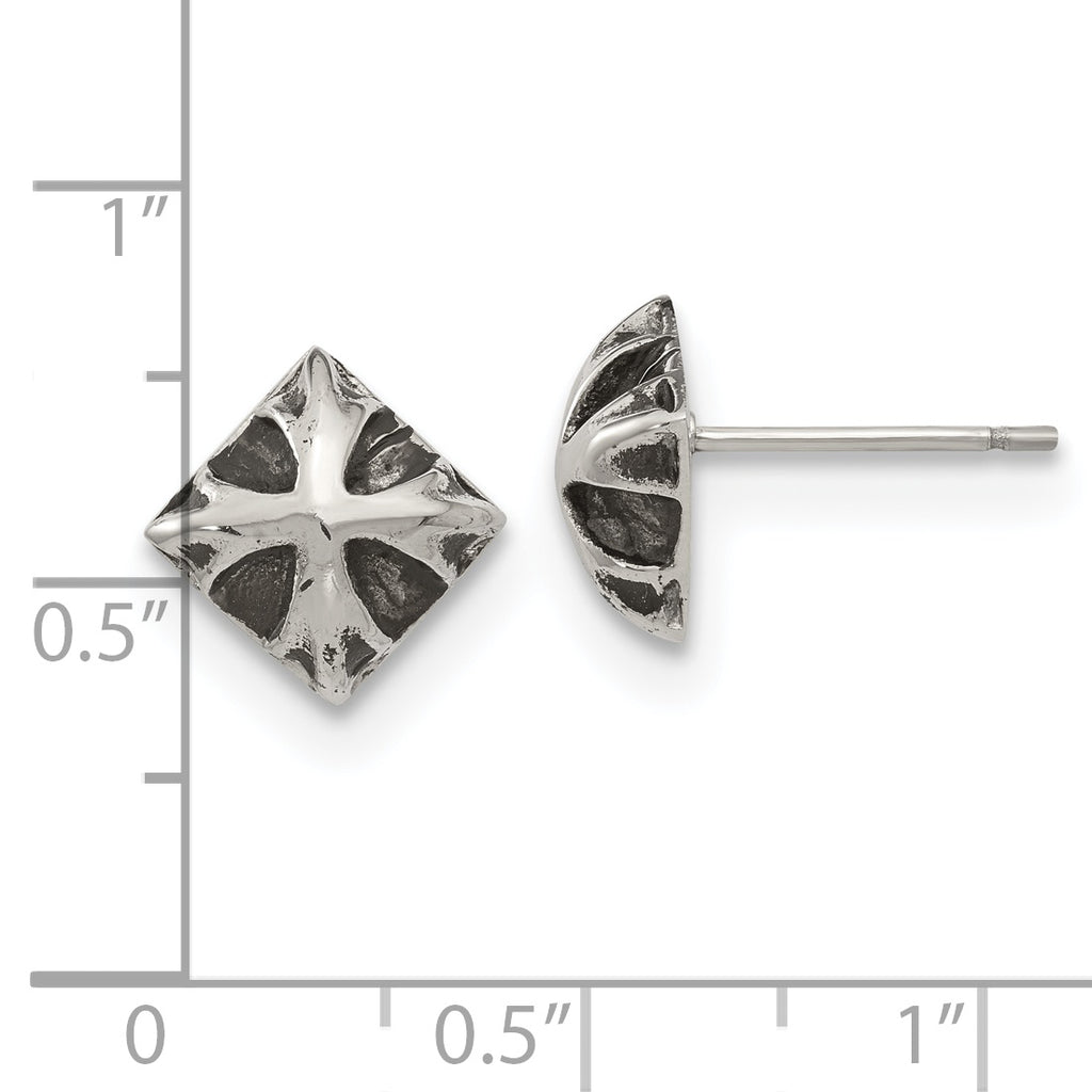 Antiqued & Polished Button Post Earrings in Stainless Steel