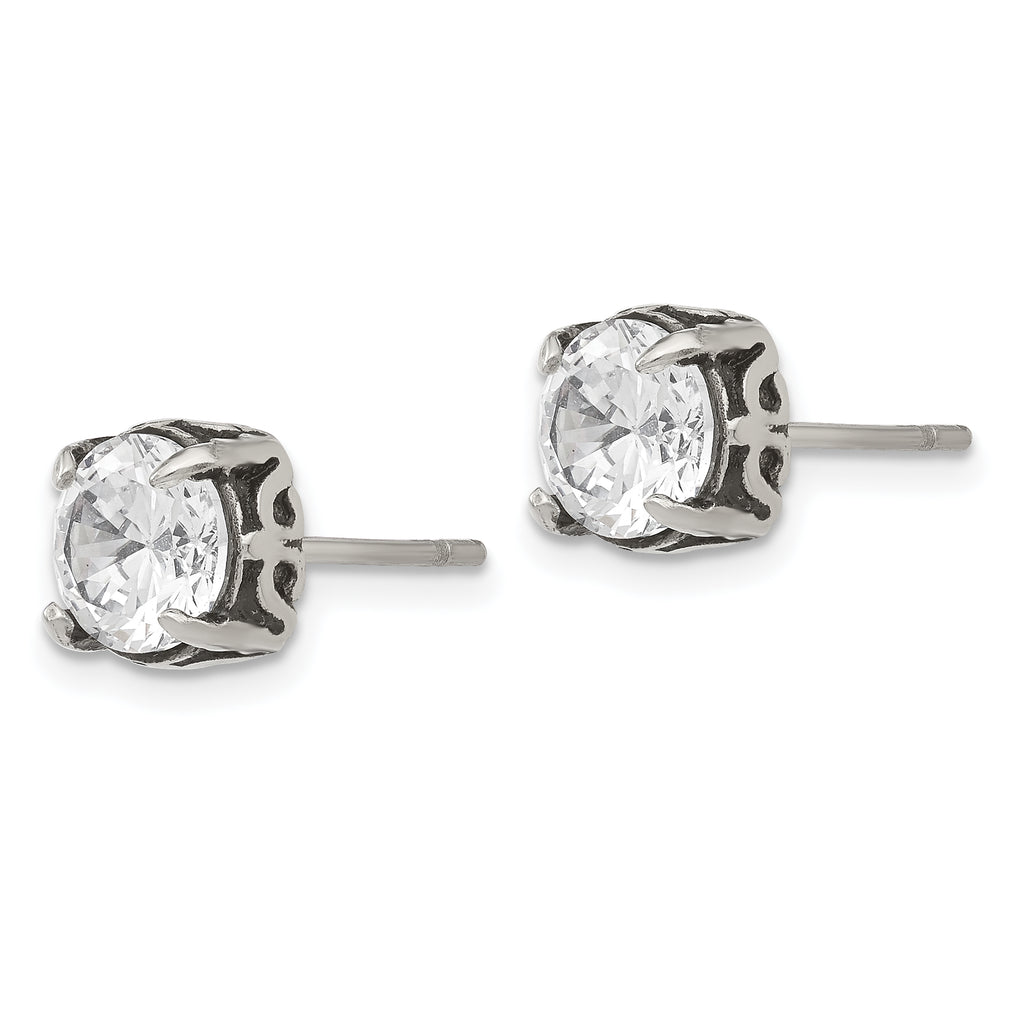 Antiqued CZ Stud Earrings in Stainless Steel
