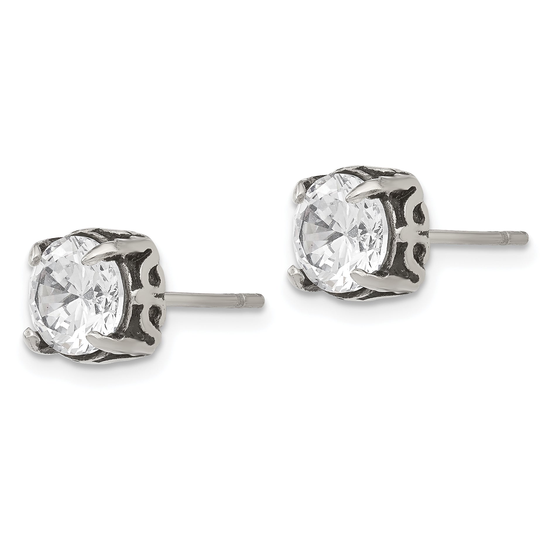 Antiqued CZ Stud Earrings in Stainless Steel