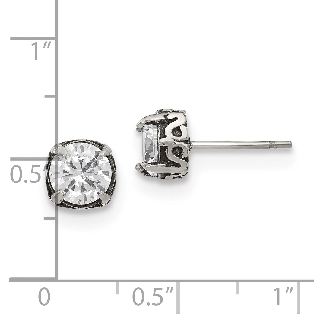Antiqued CZ Stud Earrings in Stainless Steel