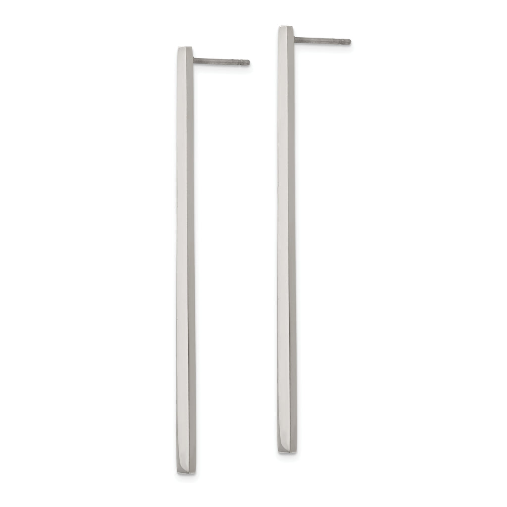 Polished Long Bar Drop Earrings in Stainless Steel